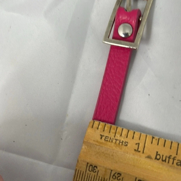NARROW Barbie Pink Dress Belt Silver Buckle Vegan Grain Leather Size 12 - Picture 6 of 8